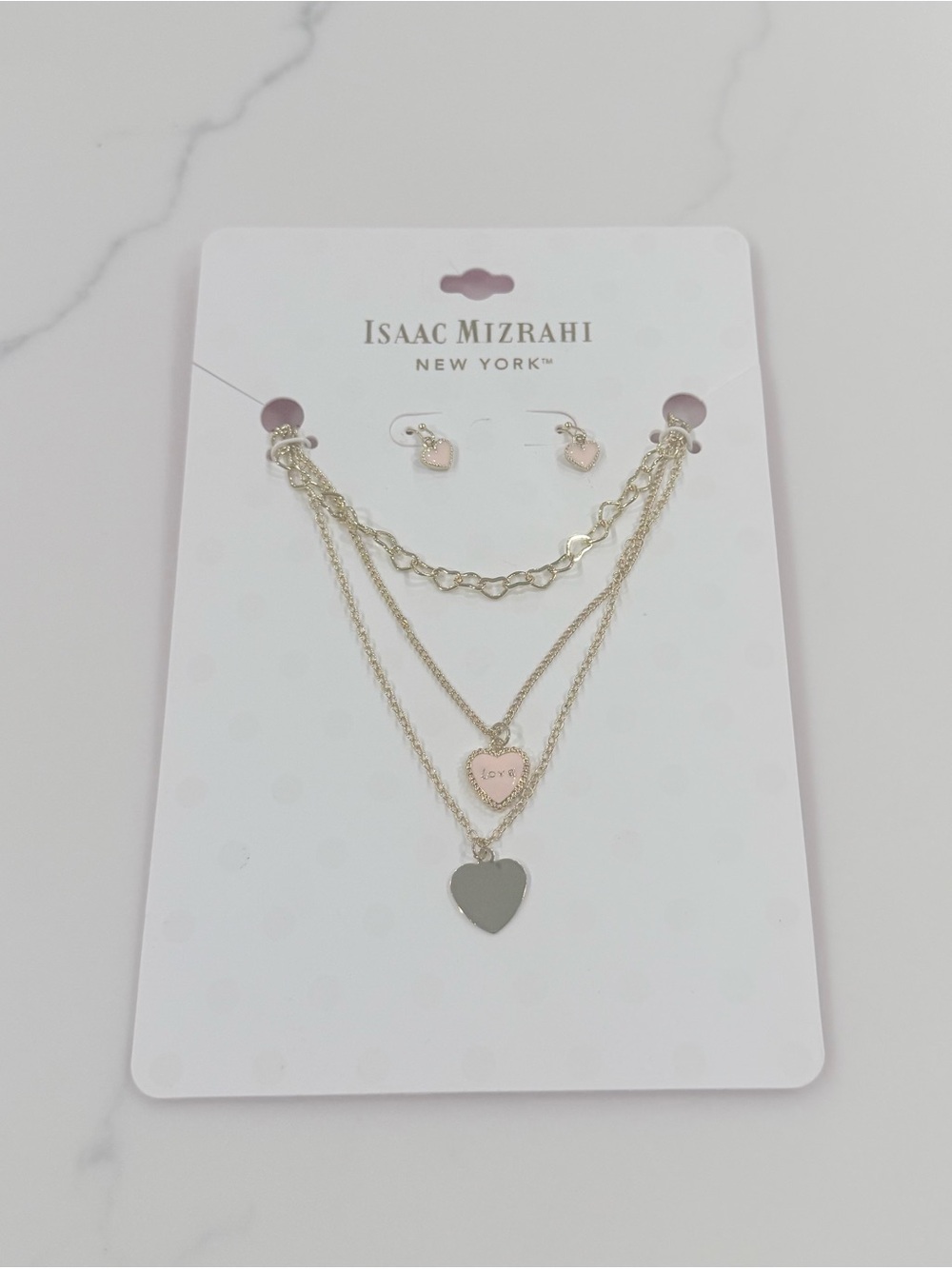 Isaac Mizrahi Pink Gold Heart Layered Necklace & Earring Set contemporary gift